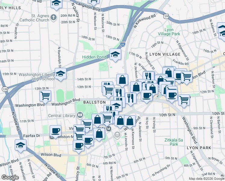 map of restaurants, bars, coffee shops, grocery stores, and more near 101 Independence Avenue Southeast in Washington