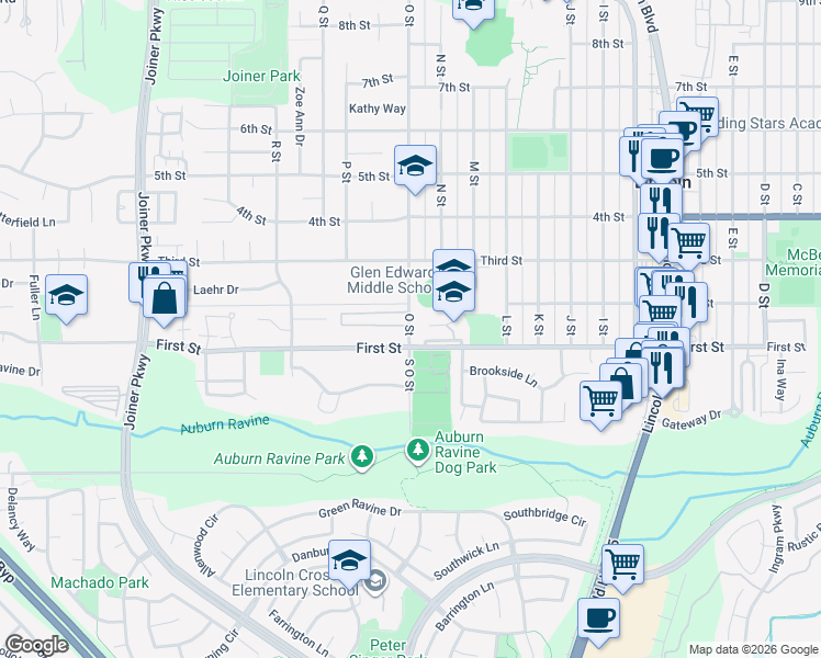 map of restaurants, bars, coffee shops, grocery stores, and more near 209 North O Street in Lincoln