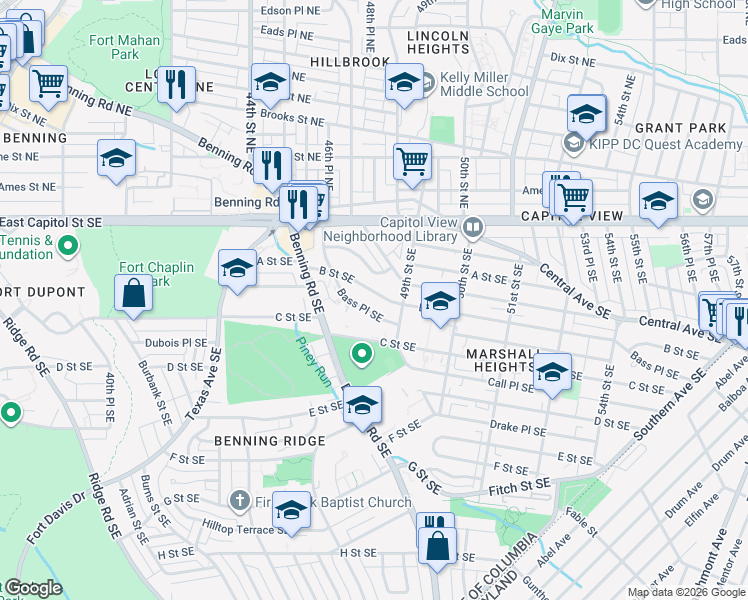 map of restaurants, bars, coffee shops, grocery stores, and more near 101 Independence Avenue Southeast in Washington
