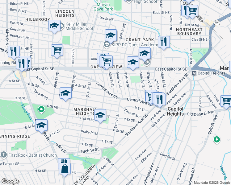 map of restaurants, bars, coffee shops, grocery stores, and more near 101 Independence Avenue Southeast in Washington