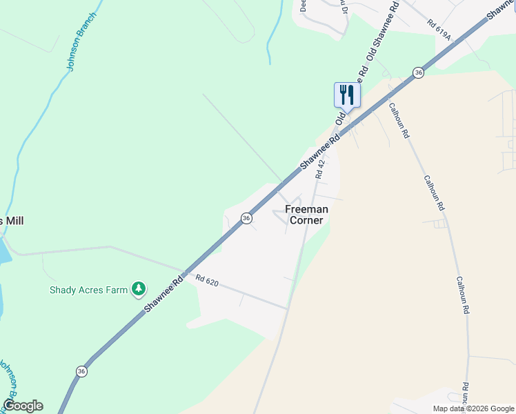 map of restaurants, bars, coffee shops, grocery stores, and more near 7194 Shawnee Road in Milford