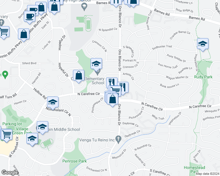 map of restaurants, bars, coffee shops, grocery stores, and more near 4610 Picturesque Drive in Colorado Springs