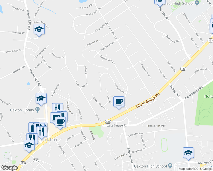 map of restaurants, bars, coffee shops, grocery stores, and more near 2753 Cody Road in Vienna
