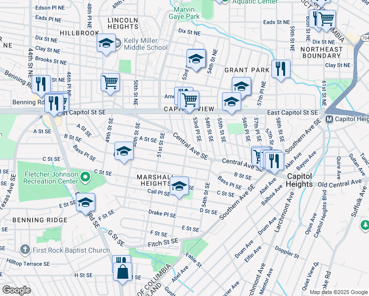 map of restaurants, bars, coffee shops, grocery stores, and more near 101 Independence Avenue Southeast in Washington