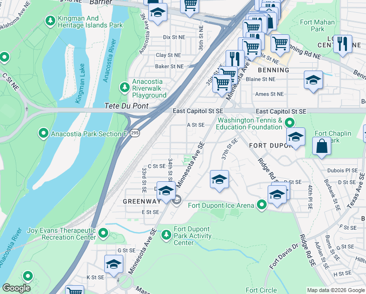 map of restaurants, bars, coffee shops, grocery stores, and more near 101 Independence Avenue Southeast in Washington
