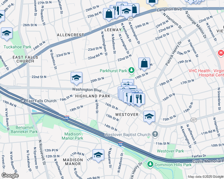 map of restaurants, bars, coffee shops, grocery stores, and more near 6008 19th Street North in Arlington