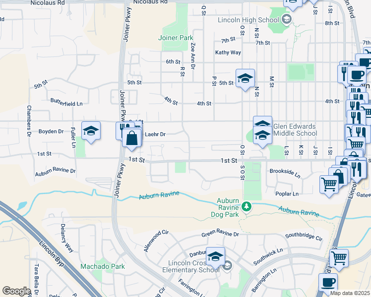map of restaurants, bars, coffee shops, grocery stores, and more near 46 R Street in Lincoln
