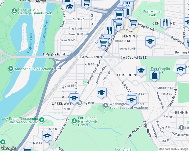 map of restaurants, bars, coffee shops, grocery stores, and more near 101 Independence Avenue Southeast in Washington