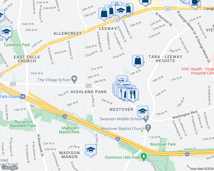 map of restaurants, bars, coffee shops, grocery stores, and more near 6008 19th Street North in Arlington