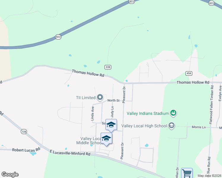 map of restaurants, bars, coffee shops, grocery stores, and more near 261 Judy Lane in Lucasville