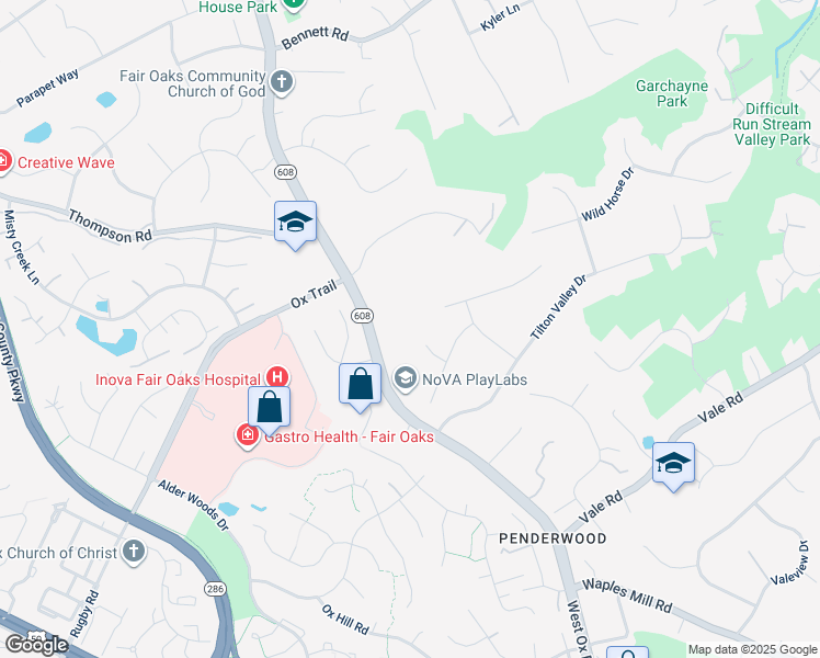 map of restaurants, bars, coffee shops, grocery stores, and more near 3521 West Ox Road in Fairfax
