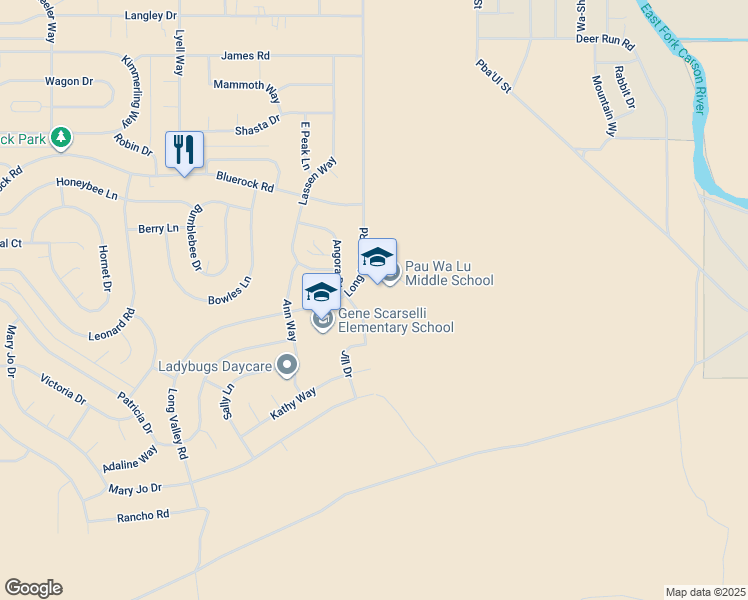 map of restaurants, bars, coffee shops, grocery stores, and more near 699 Long Valley Road in Gardnerville