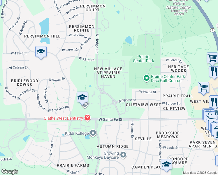 map of restaurants, bars, coffee shops, grocery stores, and more near 1925 West Surrey Street in Olathe