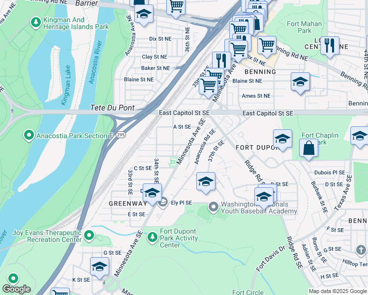 map of restaurants, bars, coffee shops, grocery stores, and more near 101 Independence Avenue Southeast in Washington