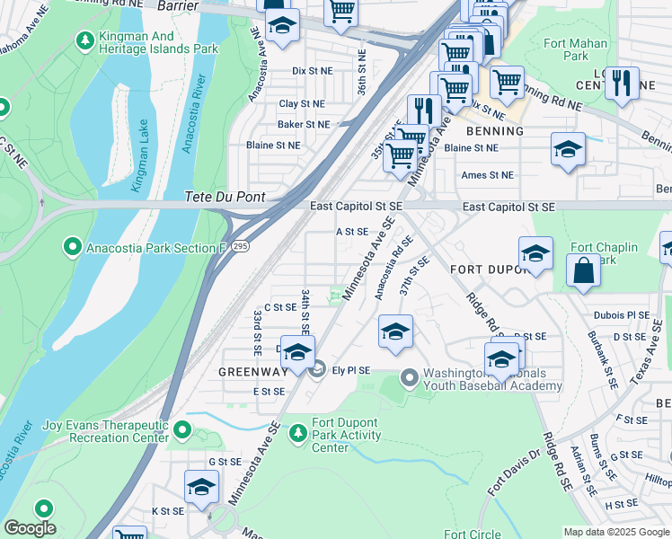 map of restaurants, bars, coffee shops, grocery stores, and more near 101 Independence Avenue Southeast in Washington