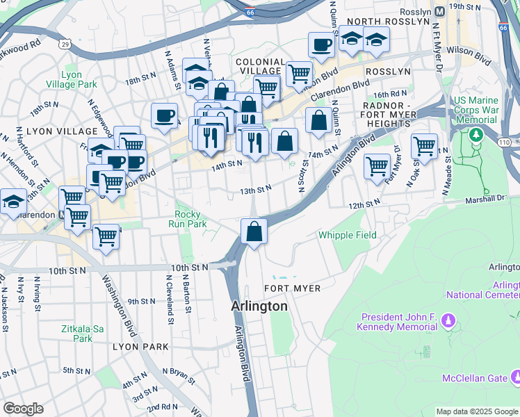 map of restaurants, bars, coffee shops, grocery stores, and more near 101 Independence Avenue Southeast in Washington