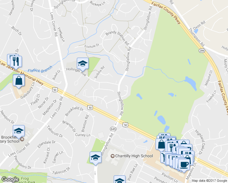 map of restaurants, bars, coffee shops, grocery stores, and more near 13353 Jasper Court in Fairfax