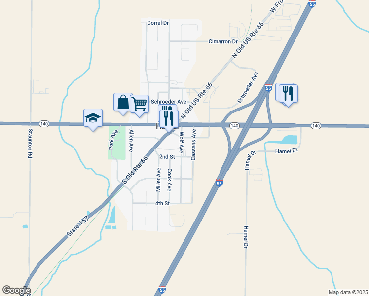 map of restaurants, bars, coffee shops, grocery stores, and more near 118 Wolf Avenue in Hamel