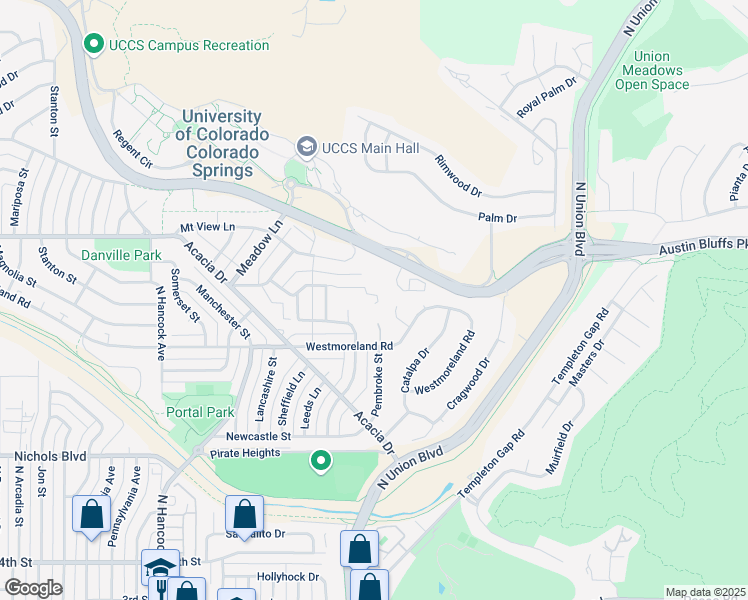map of restaurants, bars, coffee shops, grocery stores, and more near 1735 Columbine Road in Colorado Springs