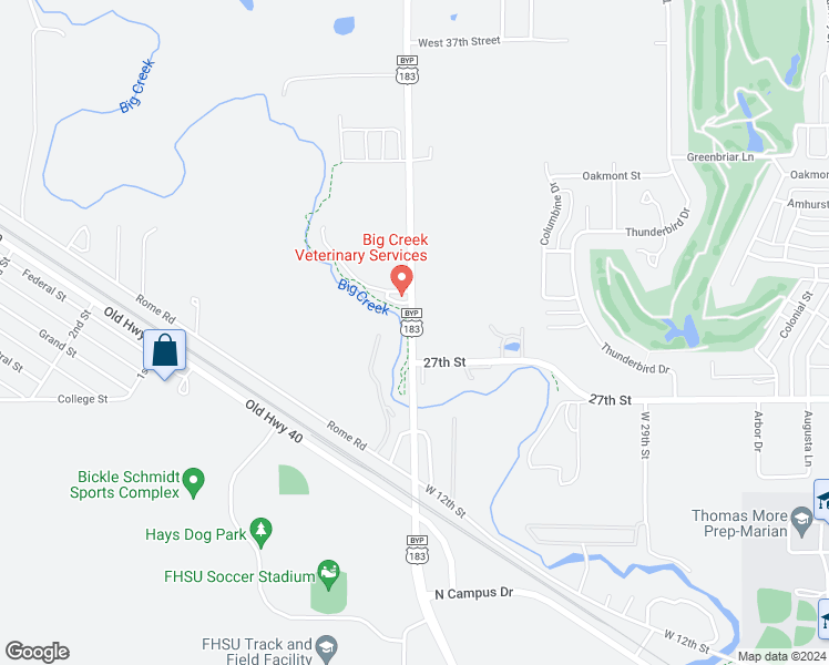 map of restaurants, bars, coffee shops, grocery stores, and more near U.S. 183 Bypass in Hays