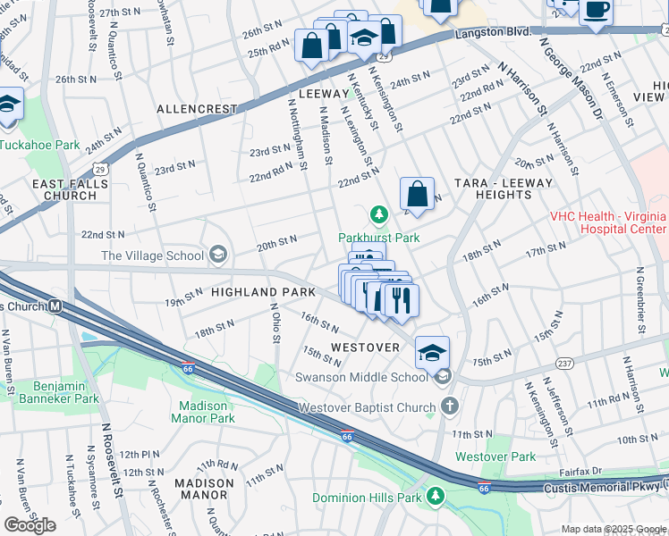 map of restaurants, bars, coffee shops, grocery stores, and more near 5910 19th Street North in Arlington