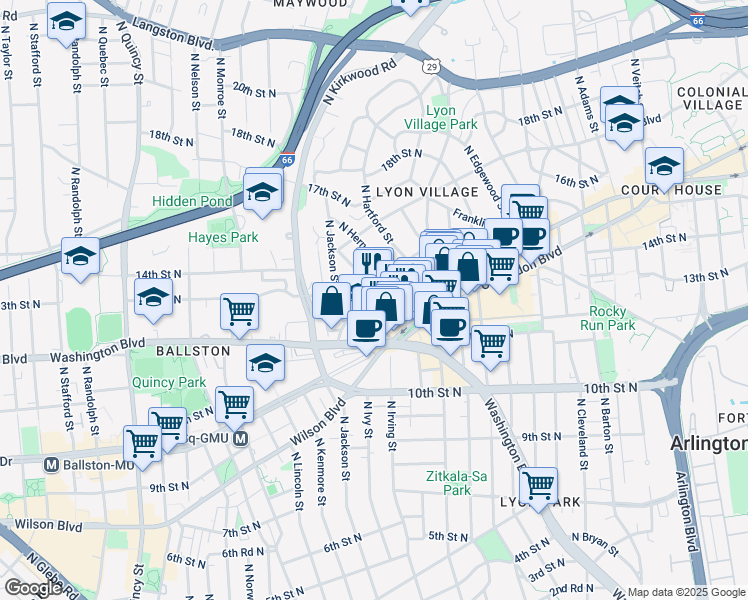 map of restaurants, bars, coffee shops, grocery stores, and more near 101 Independence Avenue Southeast in Washington