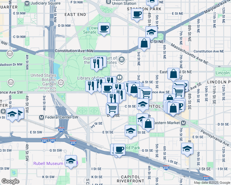 map of restaurants, bars, coffee shops, grocery stores, and more near in Washington