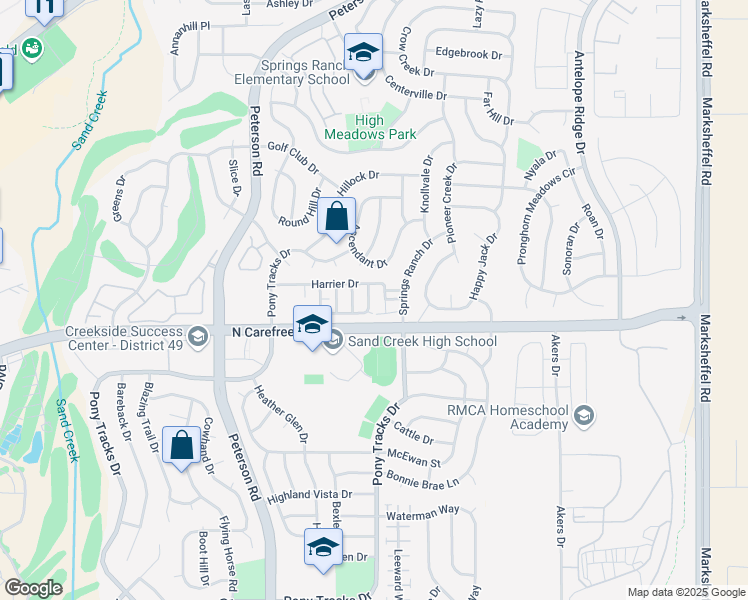 map of restaurants, bars, coffee shops, grocery stores, and more near 3758 Swainson Drive in Colorado Springs