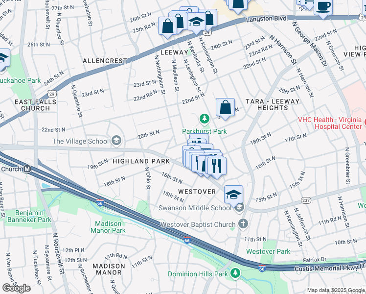 map of restaurants, bars, coffee shops, grocery stores, and more near 5906 19th Street North in Arlington