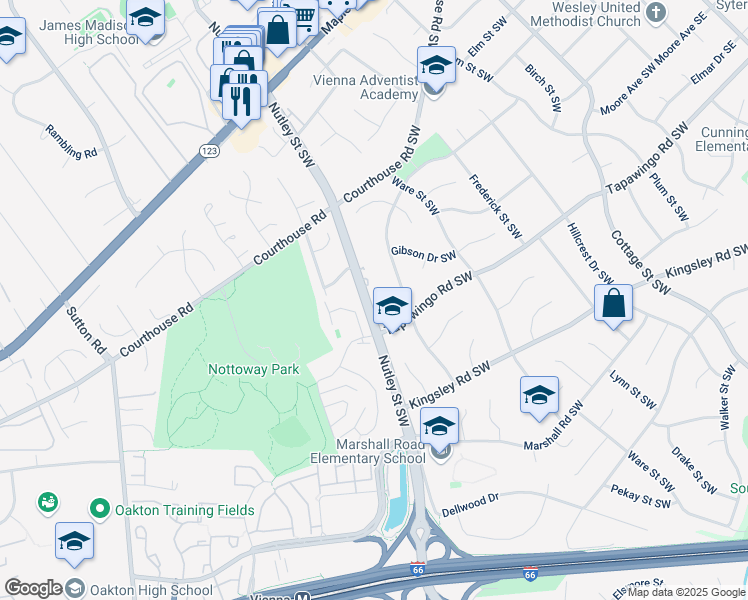 map of restaurants, bars, coffee shops, grocery stores, and more near 706 Nutley Street Southwest in Vienna