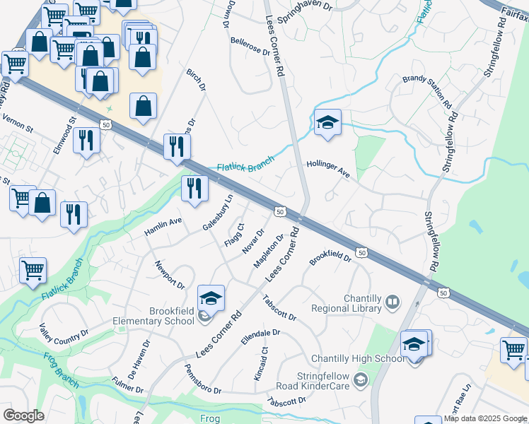map of restaurants, bars, coffee shops, grocery stores, and more near 13605 U.S. 50 in Chantilly