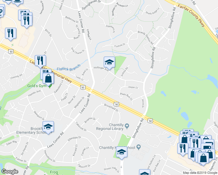 map of restaurants, bars, coffee shops, grocery stores, and more near 3937 Plum Run Court in Fairfax
