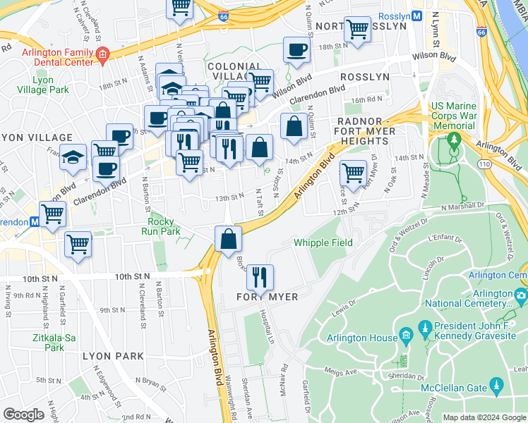 map of restaurants, bars, coffee shops, grocery stores, and more near 101 Independence Avenue Southeast in Washington