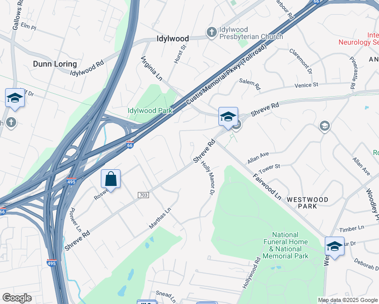 map of restaurants, bars, coffee shops, grocery stores, and more near 2548 Herrell Court in Falls Church