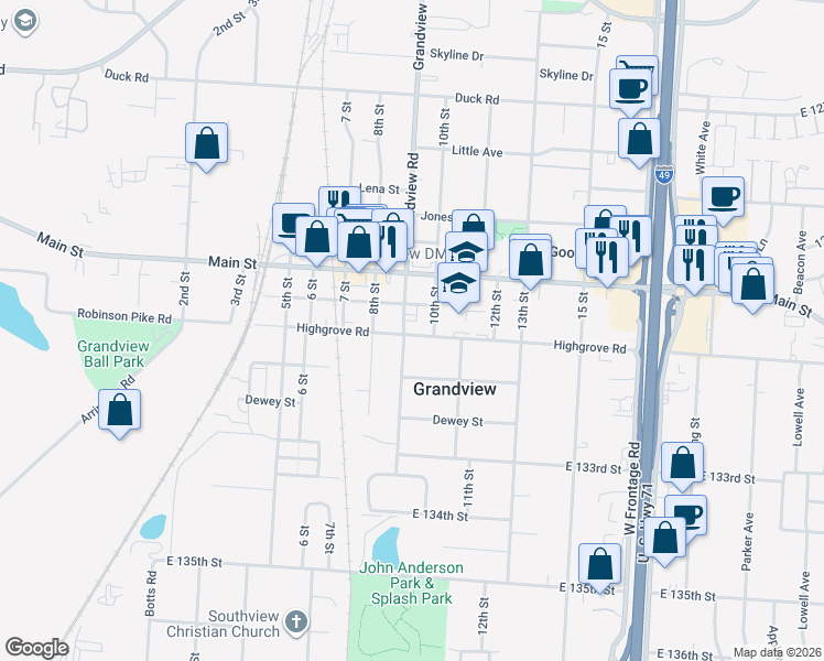 map of restaurants, bars, coffee shops, grocery stores, and more near 13019 Grandview Road in Grandview