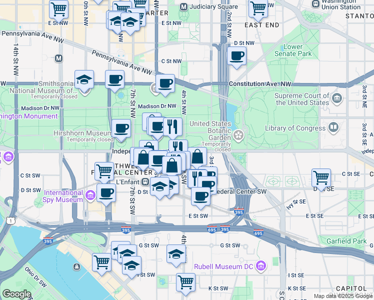 map of restaurants, bars, coffee shops, grocery stores, and more near in Washington