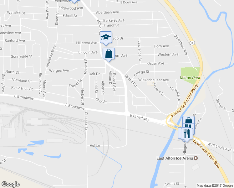 map of restaurants, bars, coffee shops, grocery stores, and more near 511 Stowell Avenue in Alton