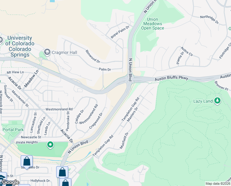 map of restaurants, bars, coffee shops, grocery stores, and more near 3920 North Union Boulevard in Colorado Springs