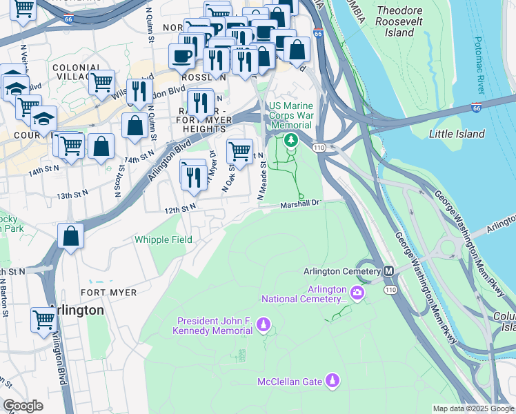 map of restaurants, bars, coffee shops, grocery stores, and more near 101 Independence Avenue Southeast in Washington
