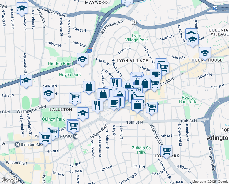 map of restaurants, bars, coffee shops, grocery stores, and more near 101 Independence Avenue Southeast in Washington