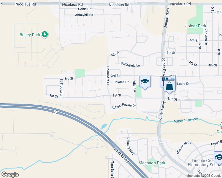 map of restaurants, bars, coffee shops, grocery stores, and more near 227 Chambers Drive in Lincoln