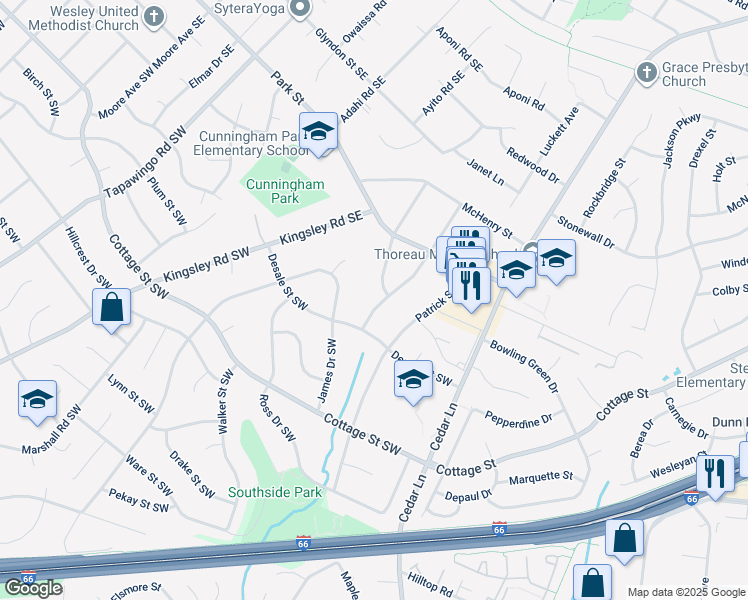 map of restaurants, bars, coffee shops, grocery stores, and more near 108 Casmar Street Southeast in Vienna