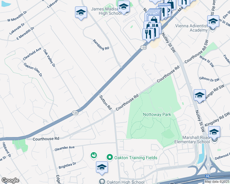 map of restaurants, bars, coffee shops, grocery stores, and more near 2701 Snowberry Court in Vienna