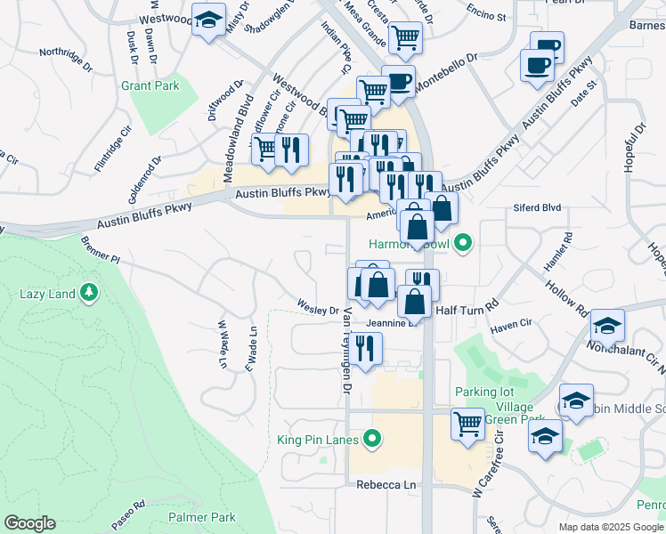 map of restaurants, bars, coffee shops, grocery stores, and more near 3830 Van Teylingen Drive in Colorado Springs