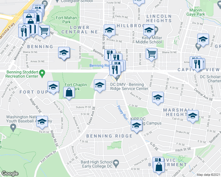 map of restaurants, bars, coffee shops, grocery stores, and more near 101 Independence Avenue Southeast in Washington