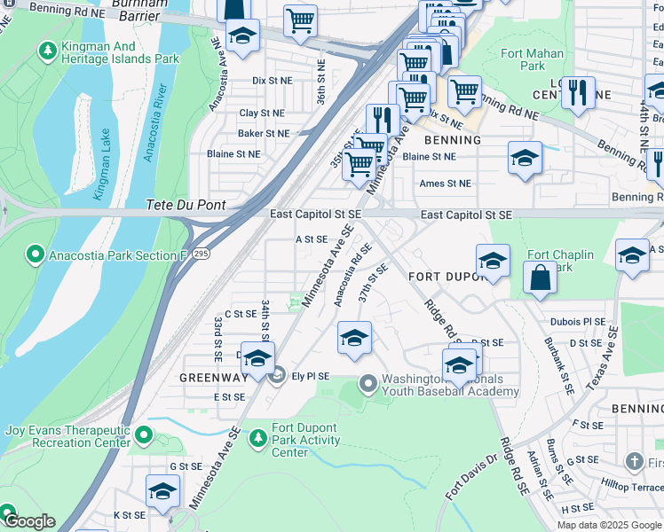 map of restaurants, bars, coffee shops, grocery stores, and more near 101 Independence Avenue Southeast in Washington