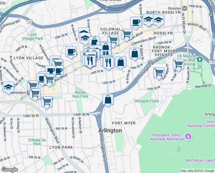 map of restaurants, bars, coffee shops, grocery stores, and more near 101 Independence Avenue Southeast in Washington