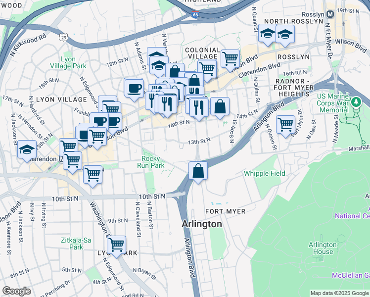map of restaurants, bars, coffee shops, grocery stores, and more near 101 Independence Avenue Southeast in Washington