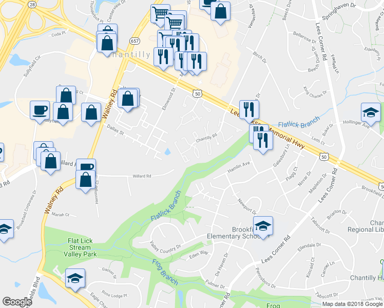 map of restaurants, bars, coffee shops, grocery stores, and more near 4144 Dawn Valley Court in Chantilly