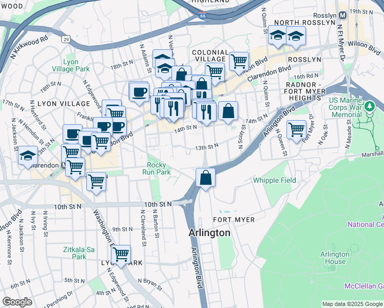 map of restaurants, bars, coffee shops, grocery stores, and more near 101 Independence Avenue Southeast in Washington